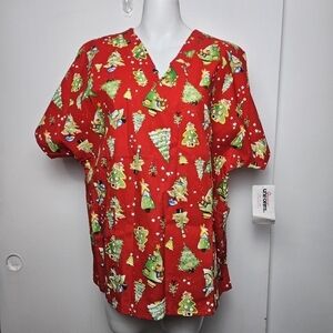 Christmas tree scrub top size M